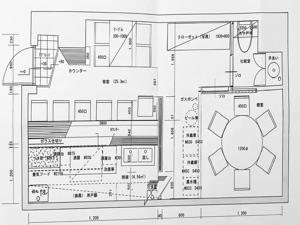 居酒屋の居抜き物件の平面図