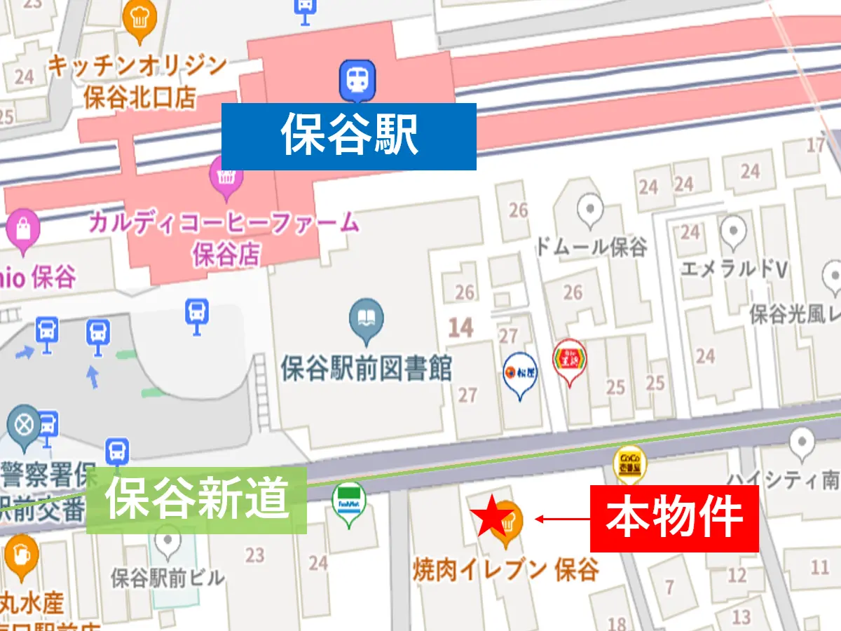 保谷の居抜き店舗の地図