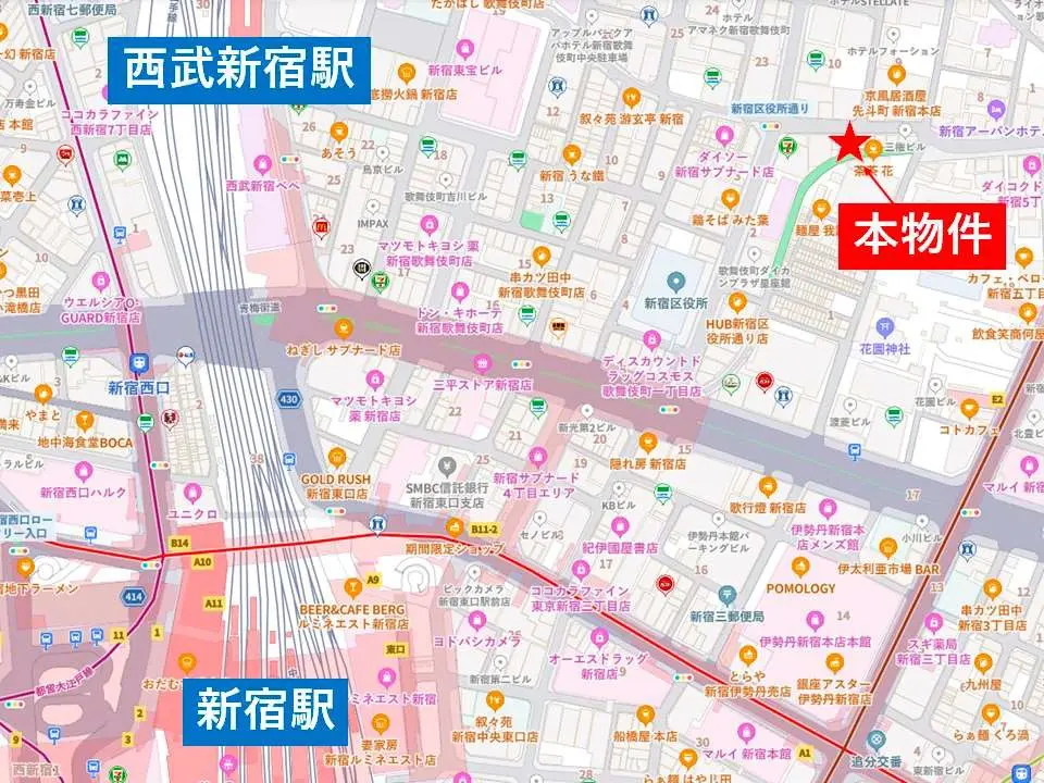 新宿のBAR・ショットバー居抜きの地図